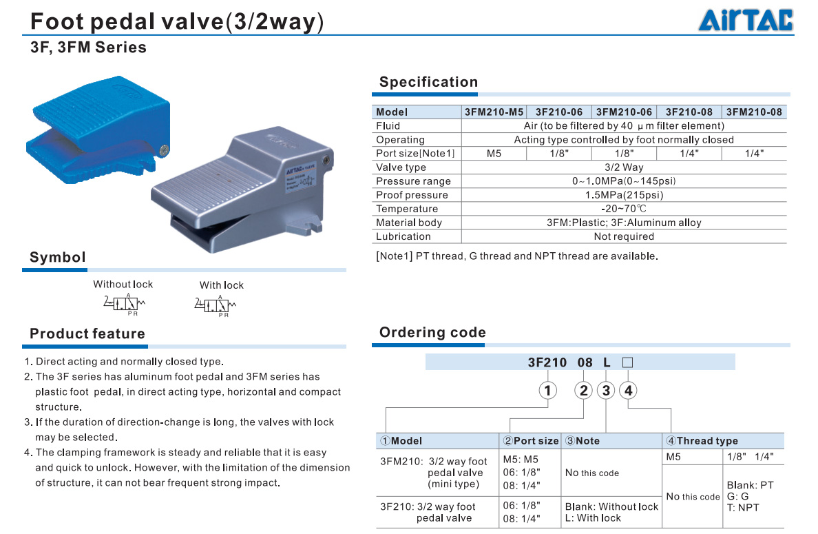 MECHINAL FOOT VALVE TYPE 3/2 WAY