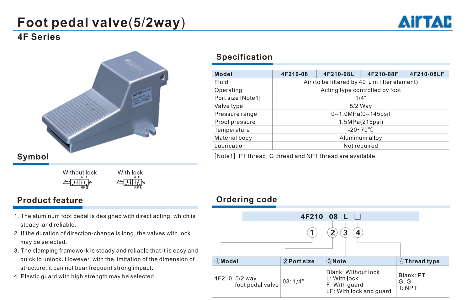 MECHANICAL FOOT VALVE 5/2 WAY